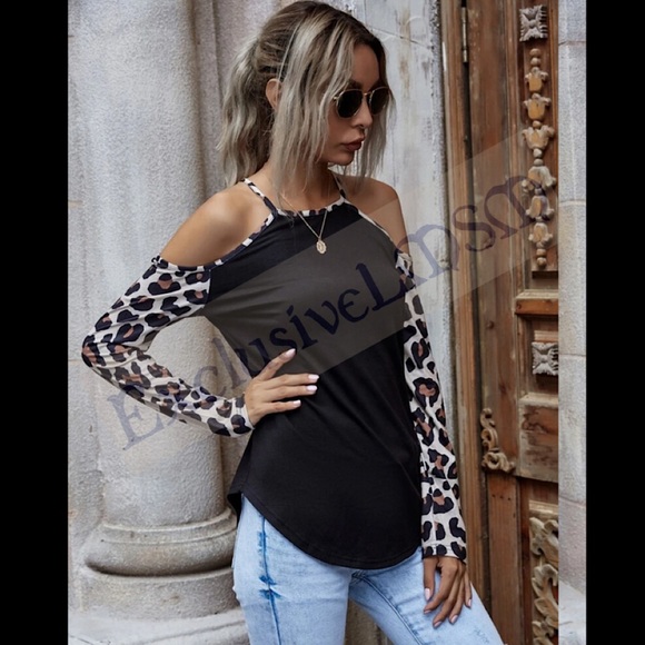 🔥Cold Shoulder Leopard Print Sleeves - Picture 2 of 4